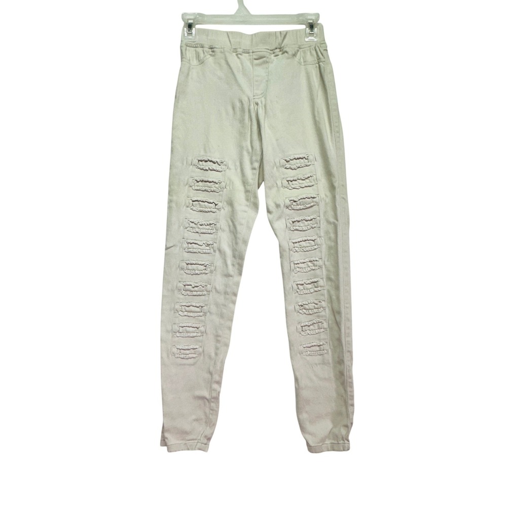 Umgee USA Cream Distressed Ladder Ruffle‎ Jeggings Skinny Pants Womens Small